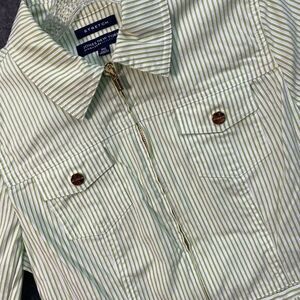 Jones New York Signature PM Seersucker Green White Full Zip‎ Jacket